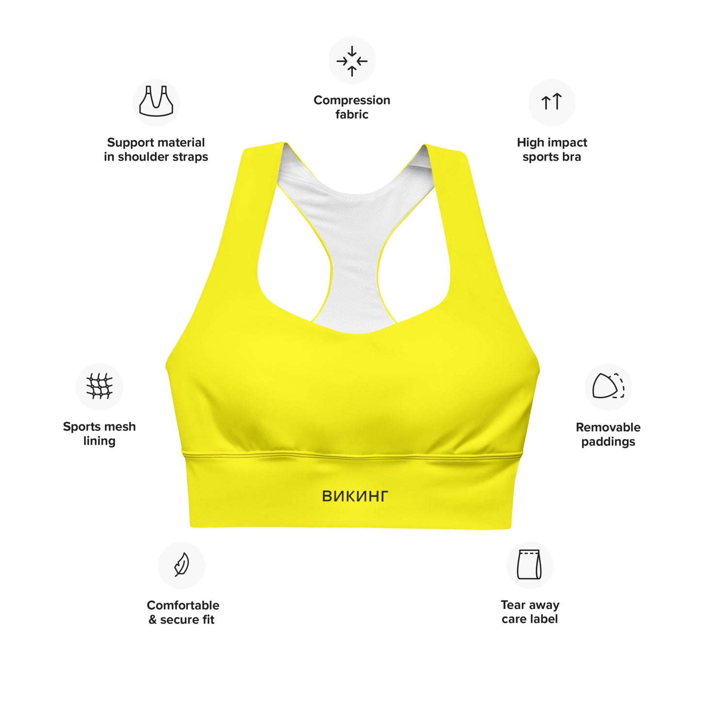 ВИКИНГ Original Bumble Bee Yellow Longline Sports Bra