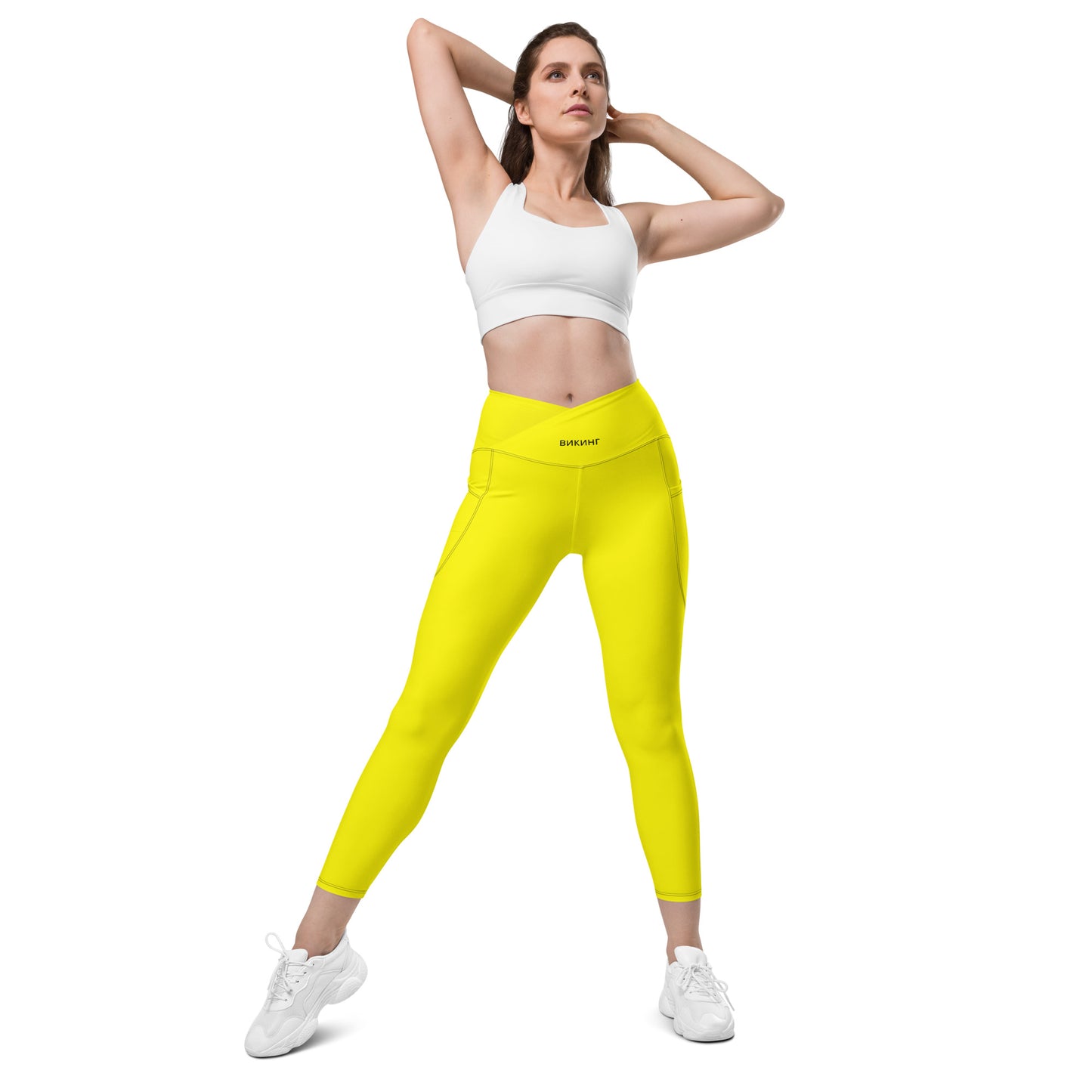 ВИКИНГ Original Bumble Bee Yellow Crossover Leggings with Pockets