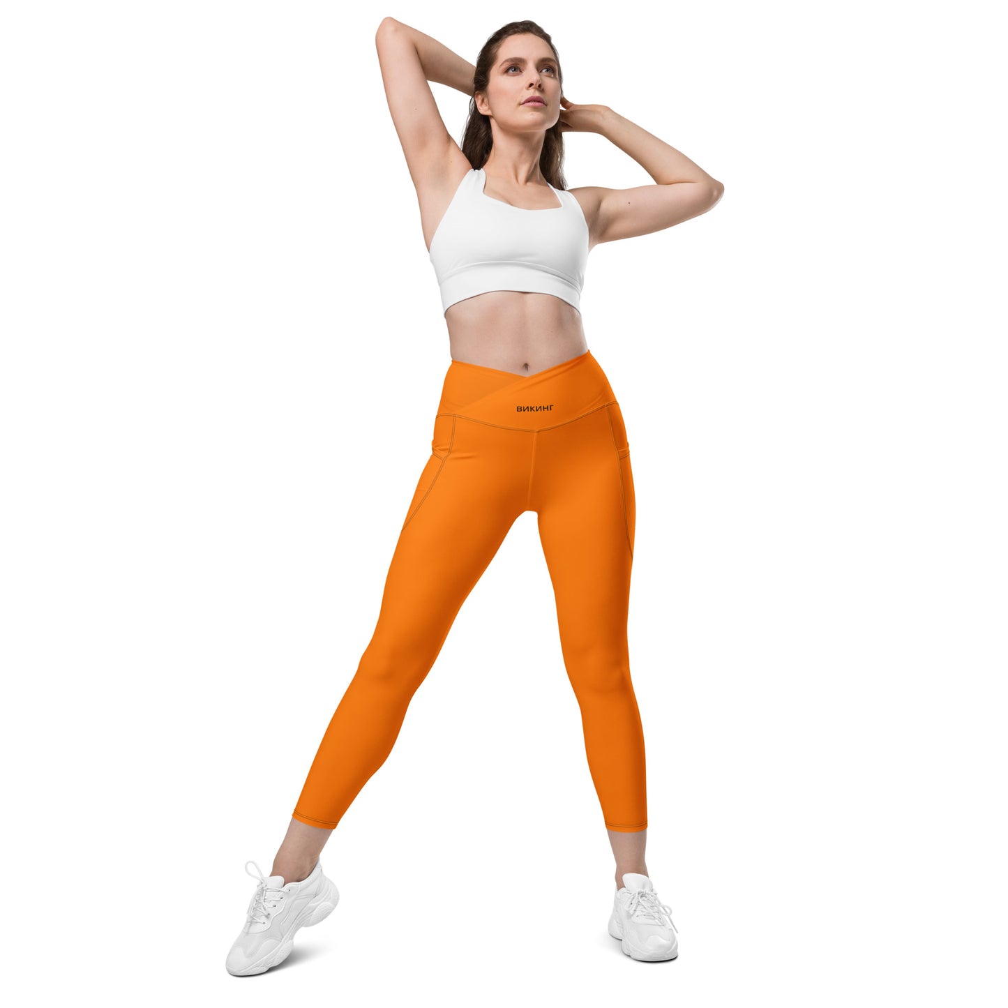 ВИКИНГ Original Tangerine Orange Crossover Leggings with Pockets