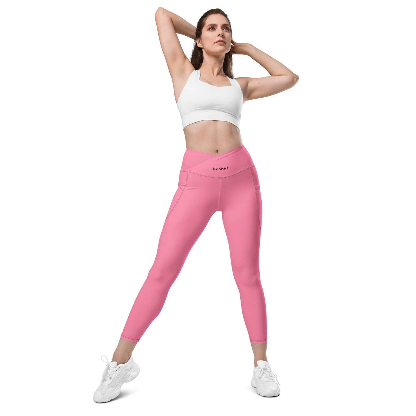 ВИКИНГ Original Bubble Gum Pink Crossover Leggings with Pockets