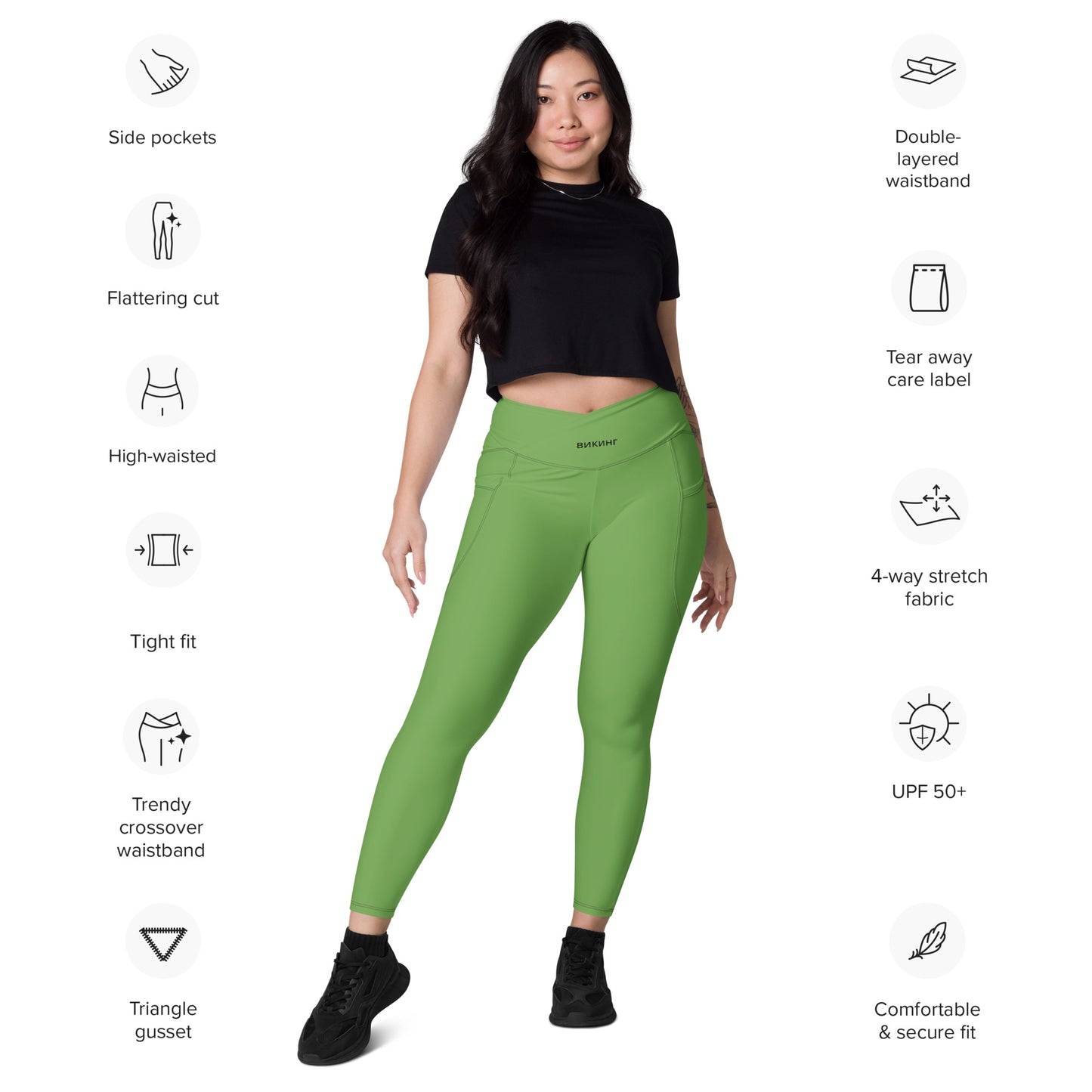 ВИКИНГ Original Shamrock Green Crossover Leggings with Pockets