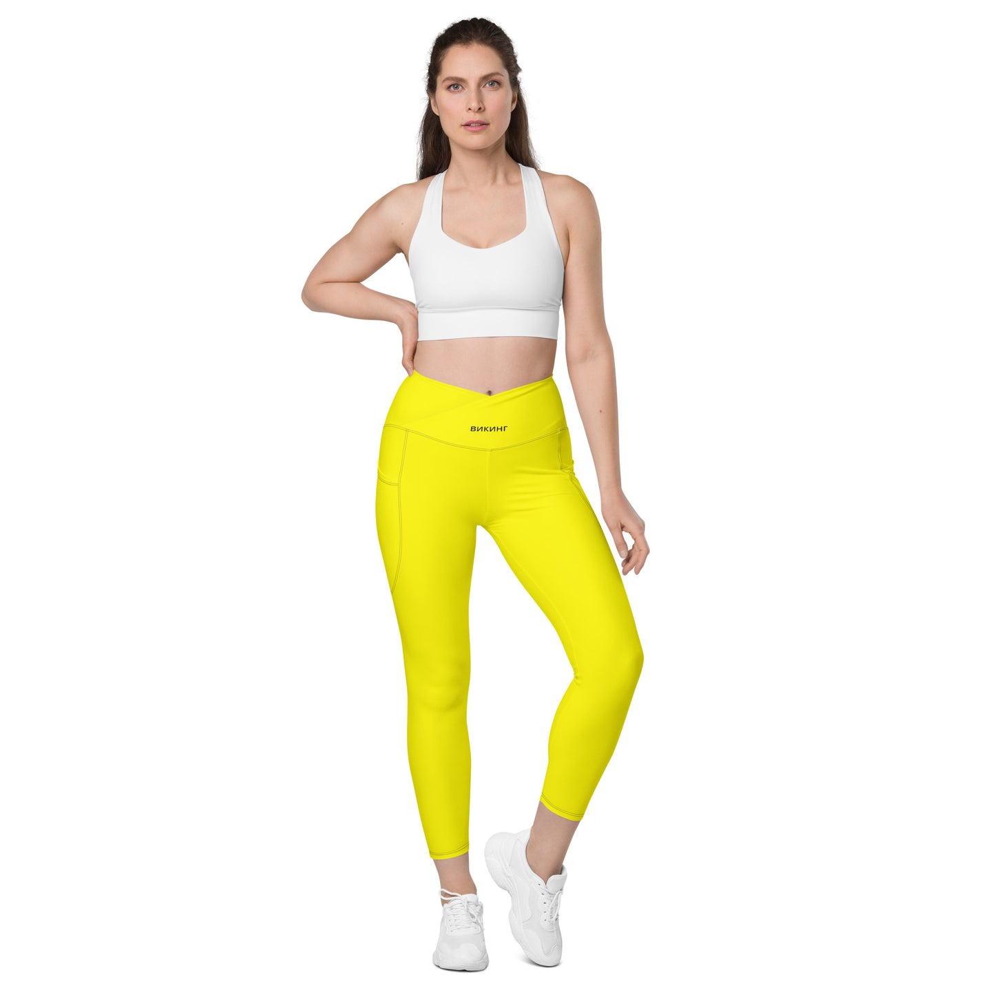 ВИКИНГ Original Bumble Bee Yellow Crossover Leggings with Pockets