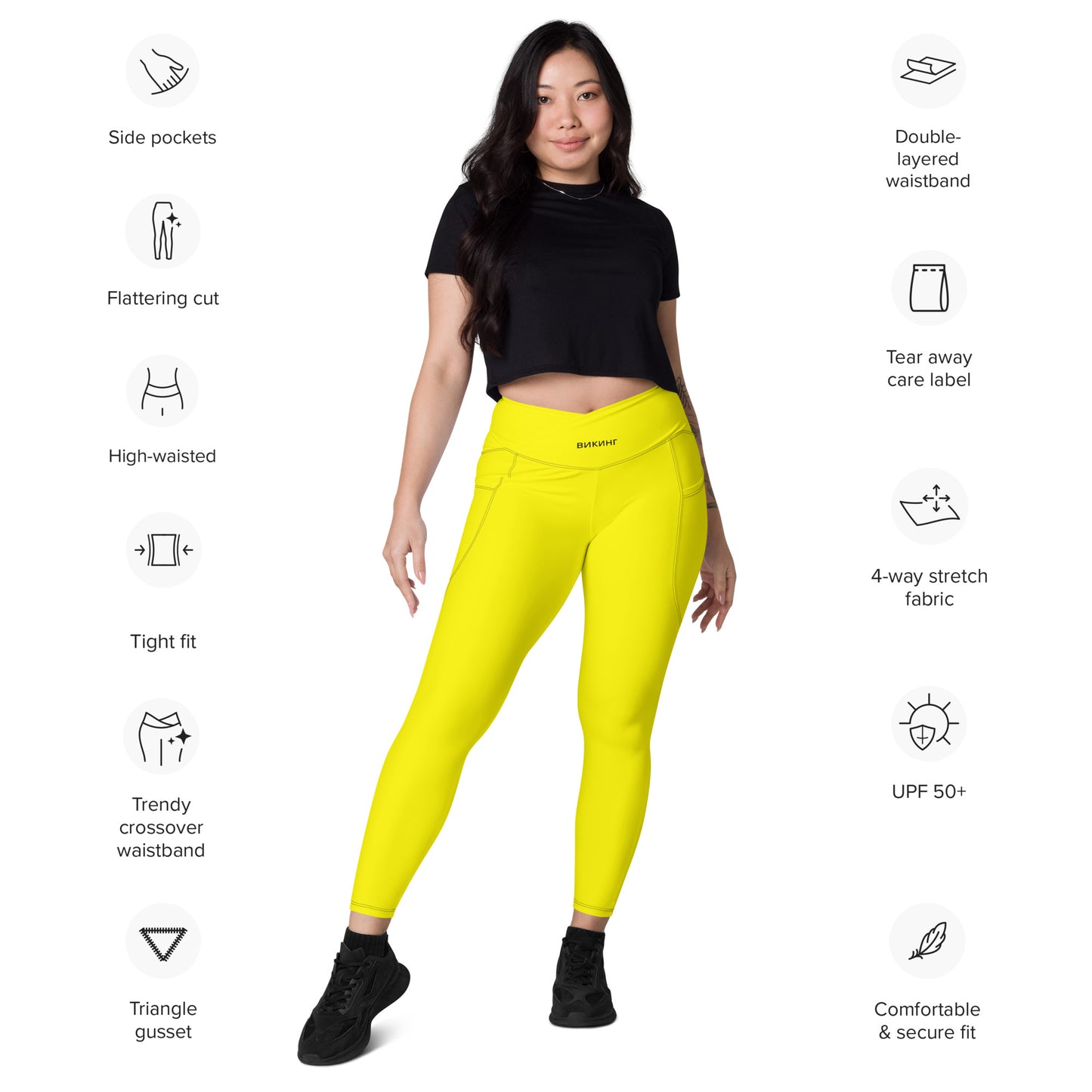 ВИКИНГ Original Bumble Bee Yellow Crossover Leggings with Pockets