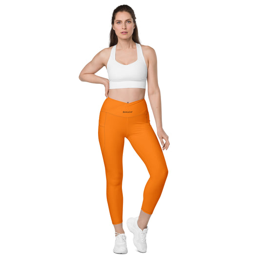 ВИКИНГ Original Tangerine Orange Crossover Leggings with Pockets