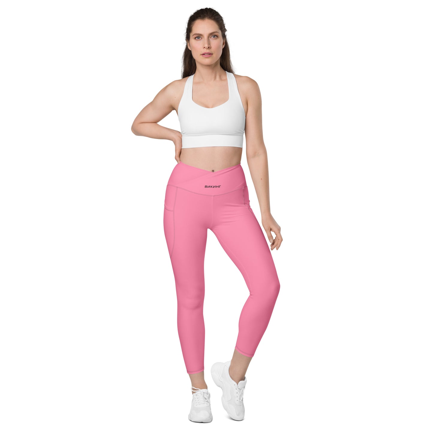 ВИКИНГ Original Bubble Gum Pink Crossover Leggings with Pockets