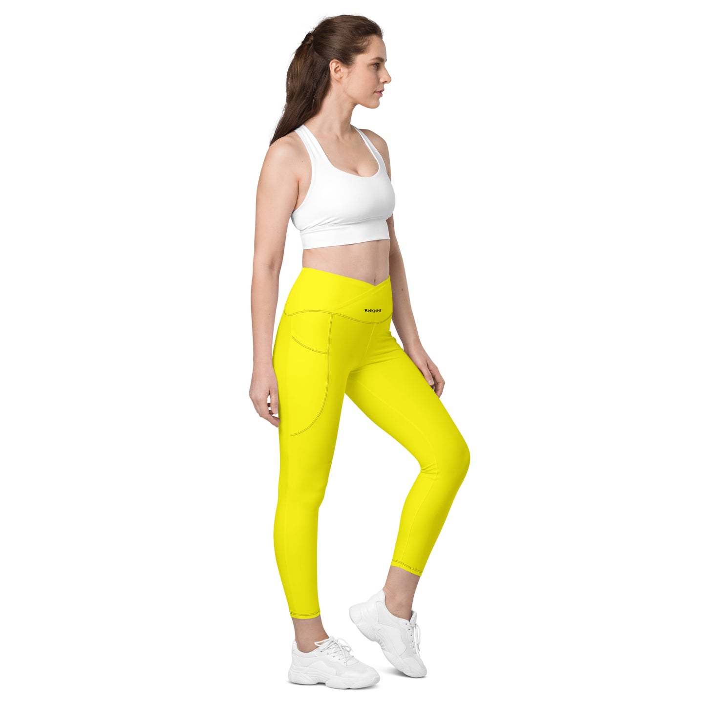 ВИКИНГ Original Bumble Bee Yellow Crossover Leggings with Pockets