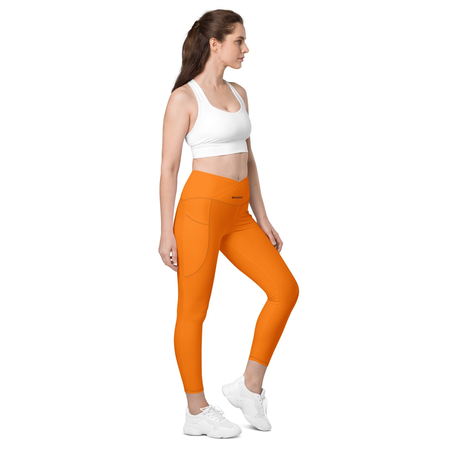 ВИКИНГ Original Tangerine Orange Crossover Leggings with Pockets