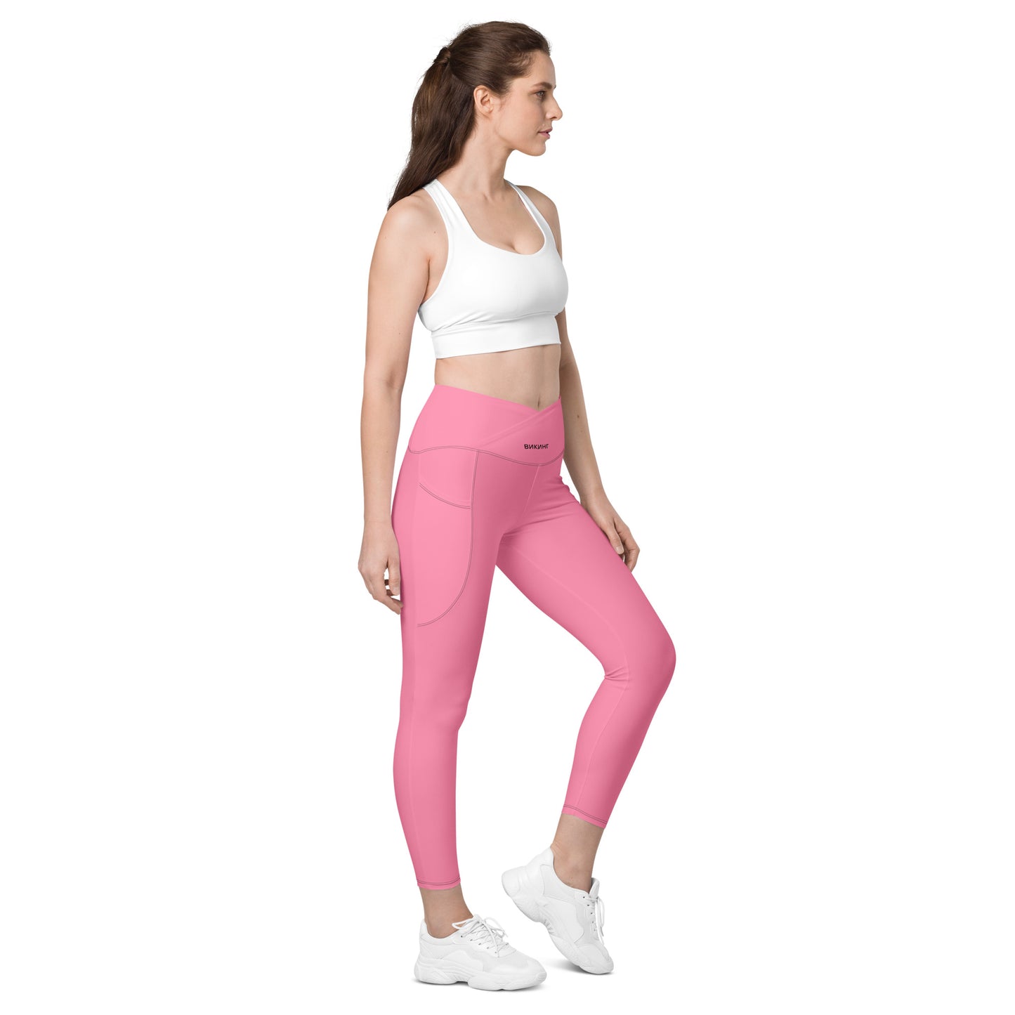 ВИКИНГ Original Bubble Gum Pink Crossover Leggings with Pockets