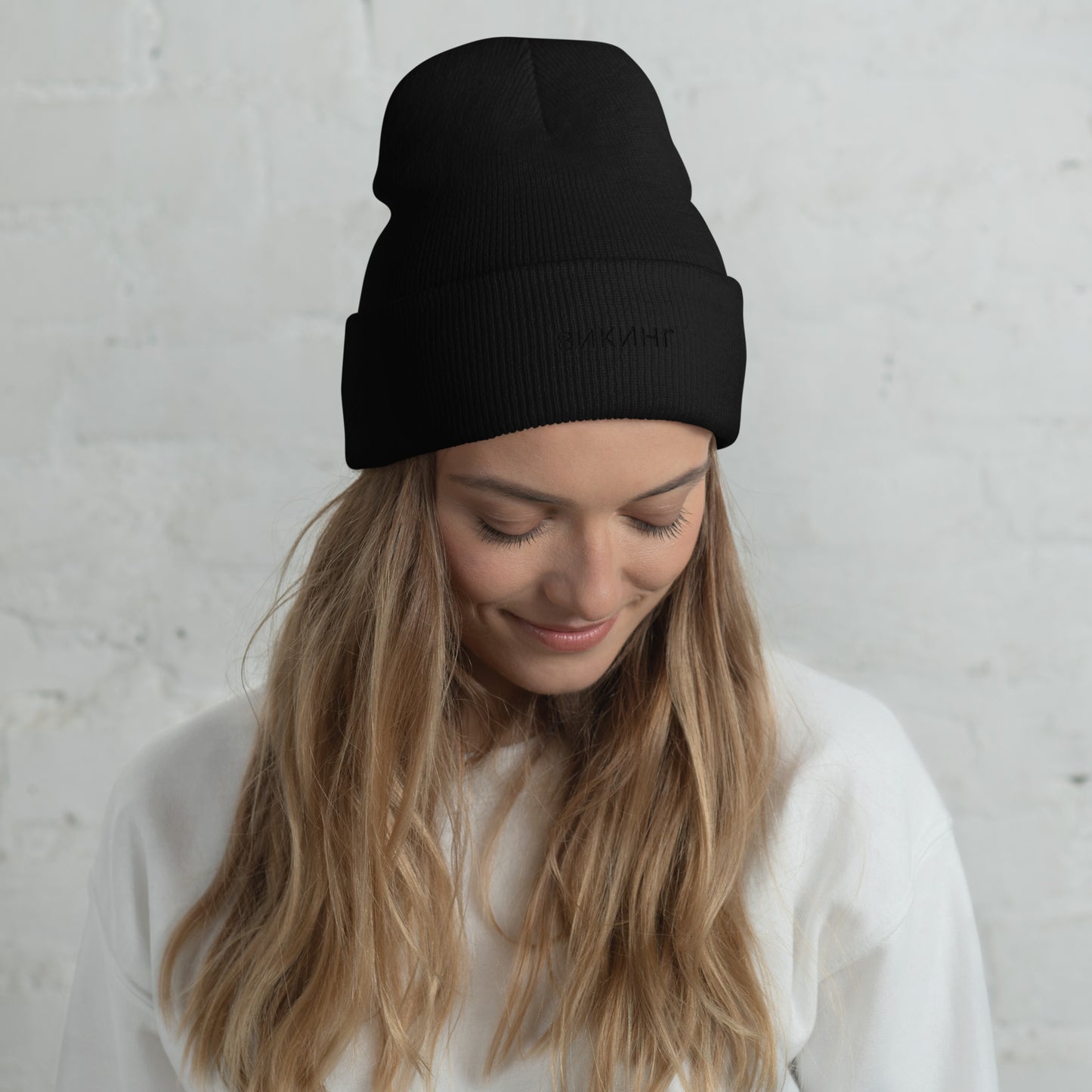 ВИКИНГ Unisex Black Logo Cuffed Beanie