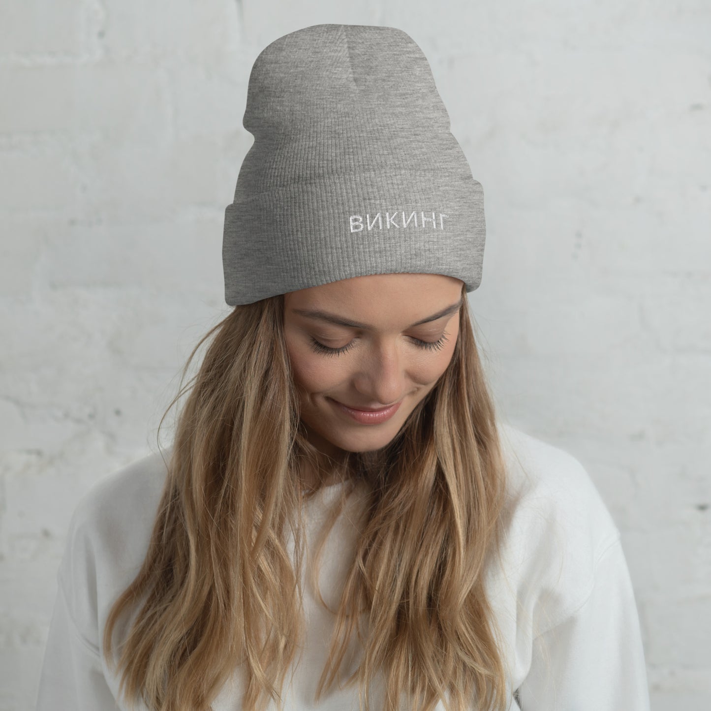 ВИКИНГ Unisex White Logo Cuffed Beanie