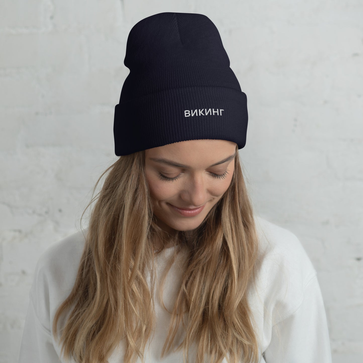 ВИКИНГ Unisex White Logo Cuffed Beanie