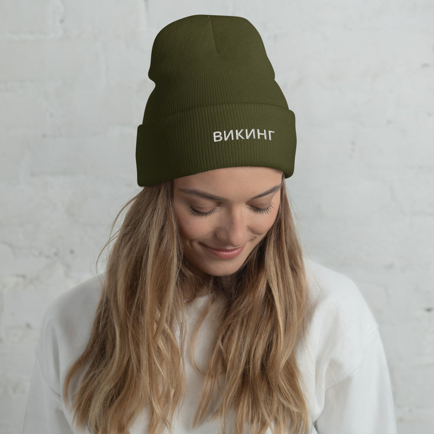 ВИКИНГ Unisex White Logo Cuffed Beanie