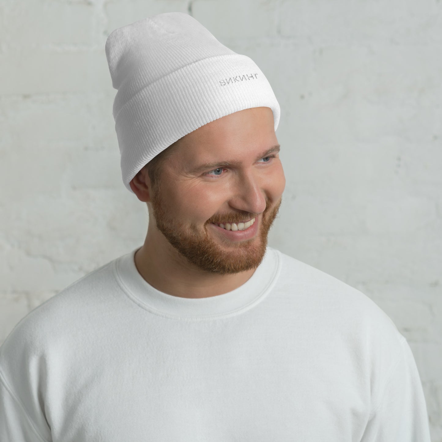 ВИКИНГ Unisex White Logo Cuffed Beanie