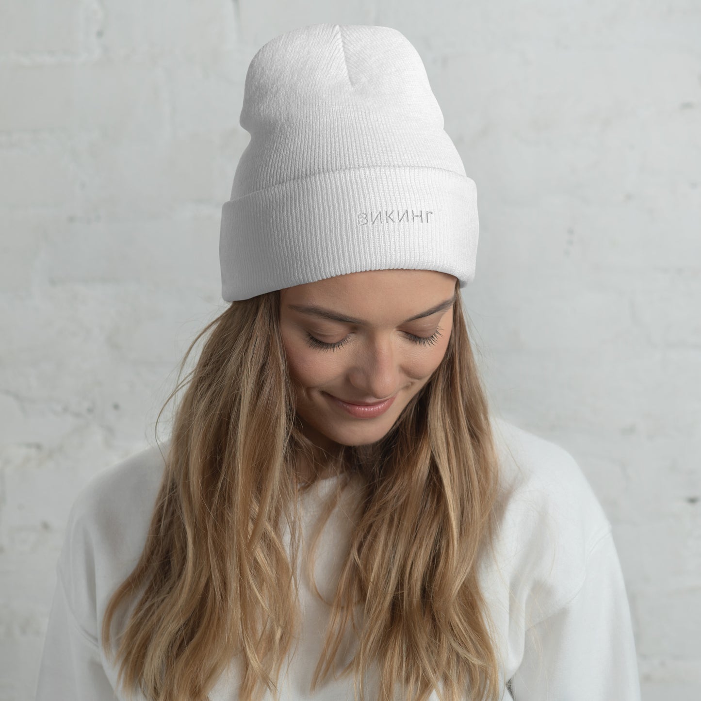 ВИКИНГ Unisex White Logo Cuffed Beanie