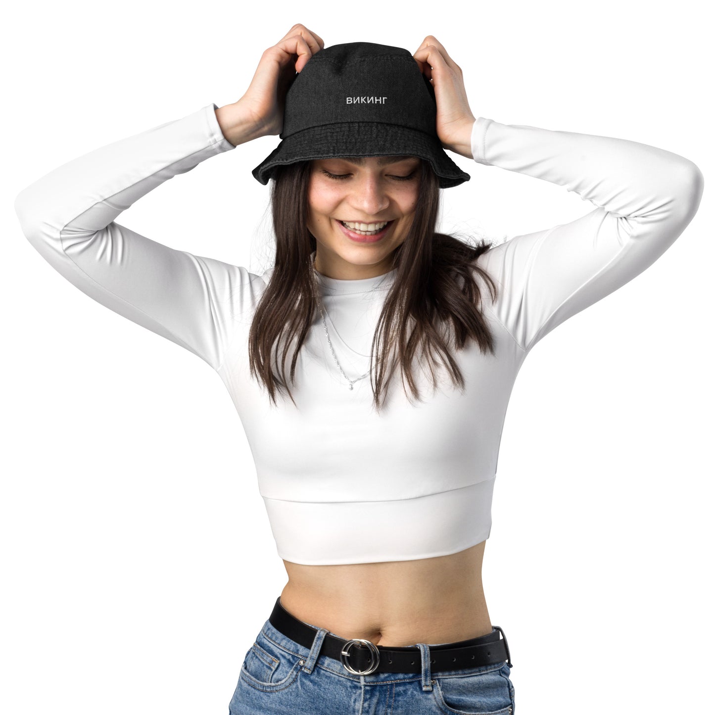 ВИКИНГ Unisex White Logo Denim Bucket Hat