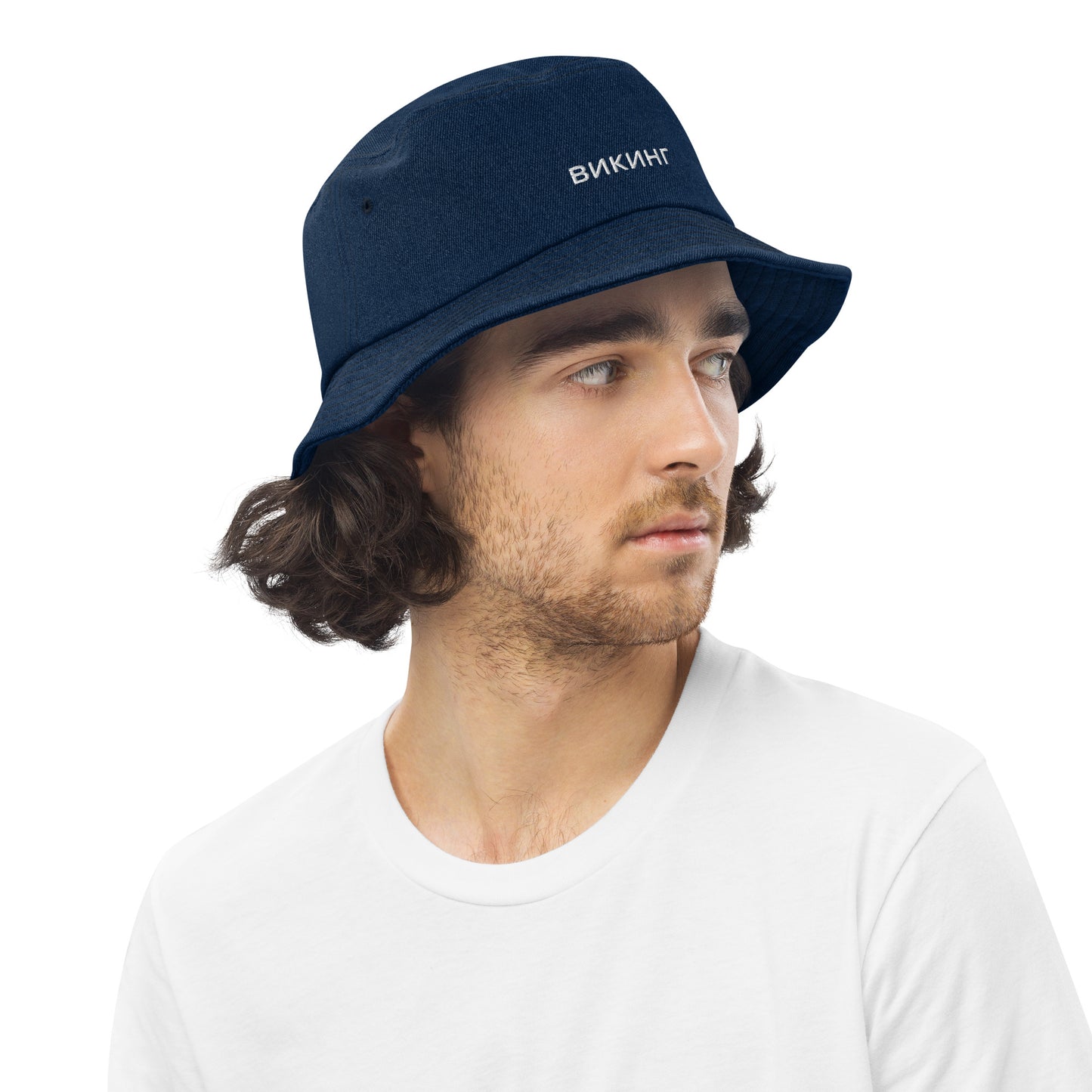 ВИКИНГ Unisex White Logo Denim Bucket Hat