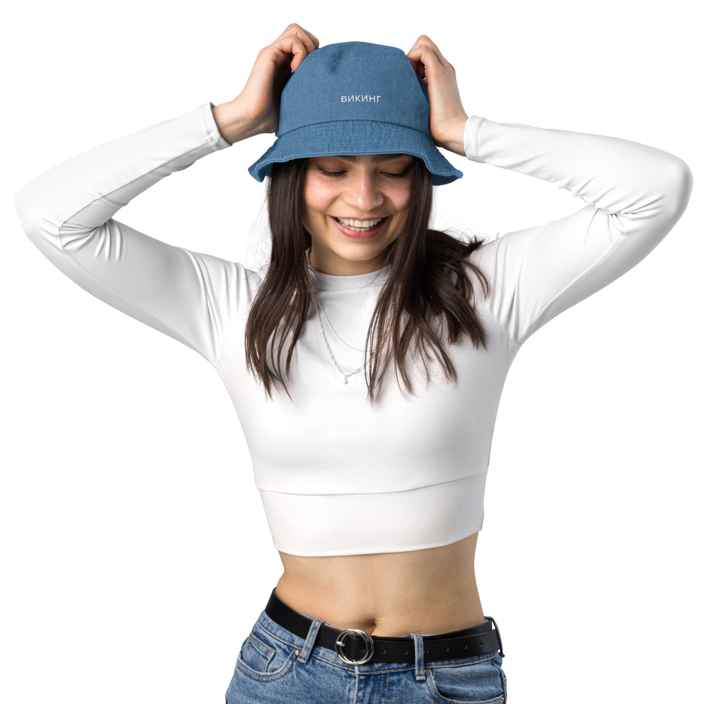 ВИКИНГ Unisex White Logo Denim Bucket Hat