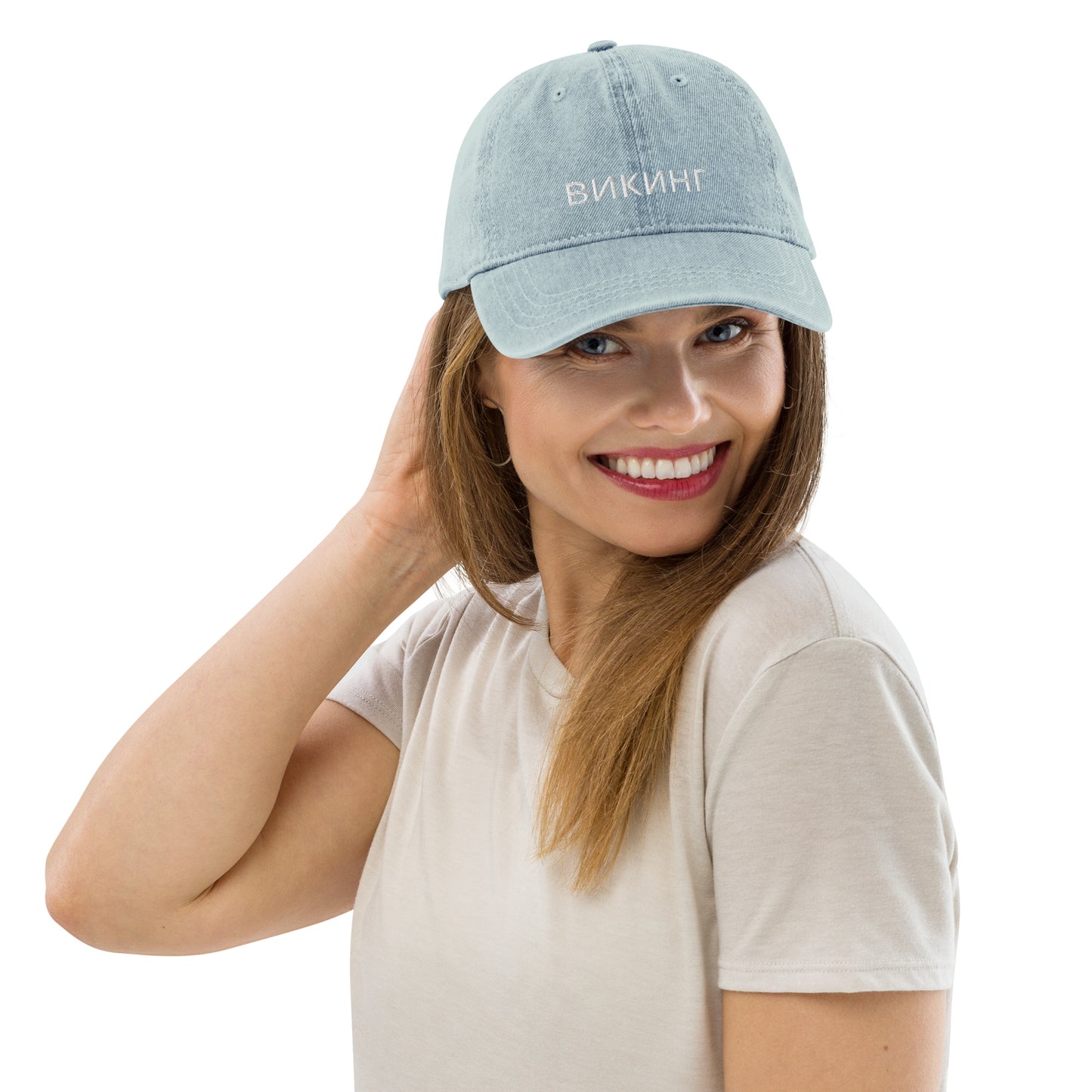 ВИКИНГ Unisex White Logo Denim Hat