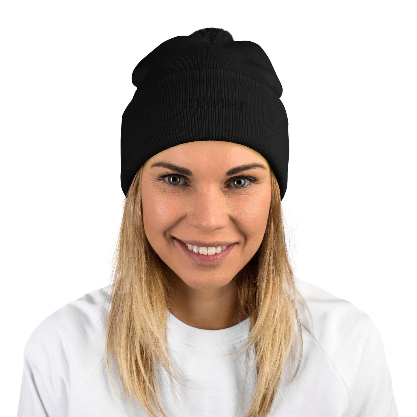 ВИКИНГ Unisex Black Logo Pom-Pom Beanie