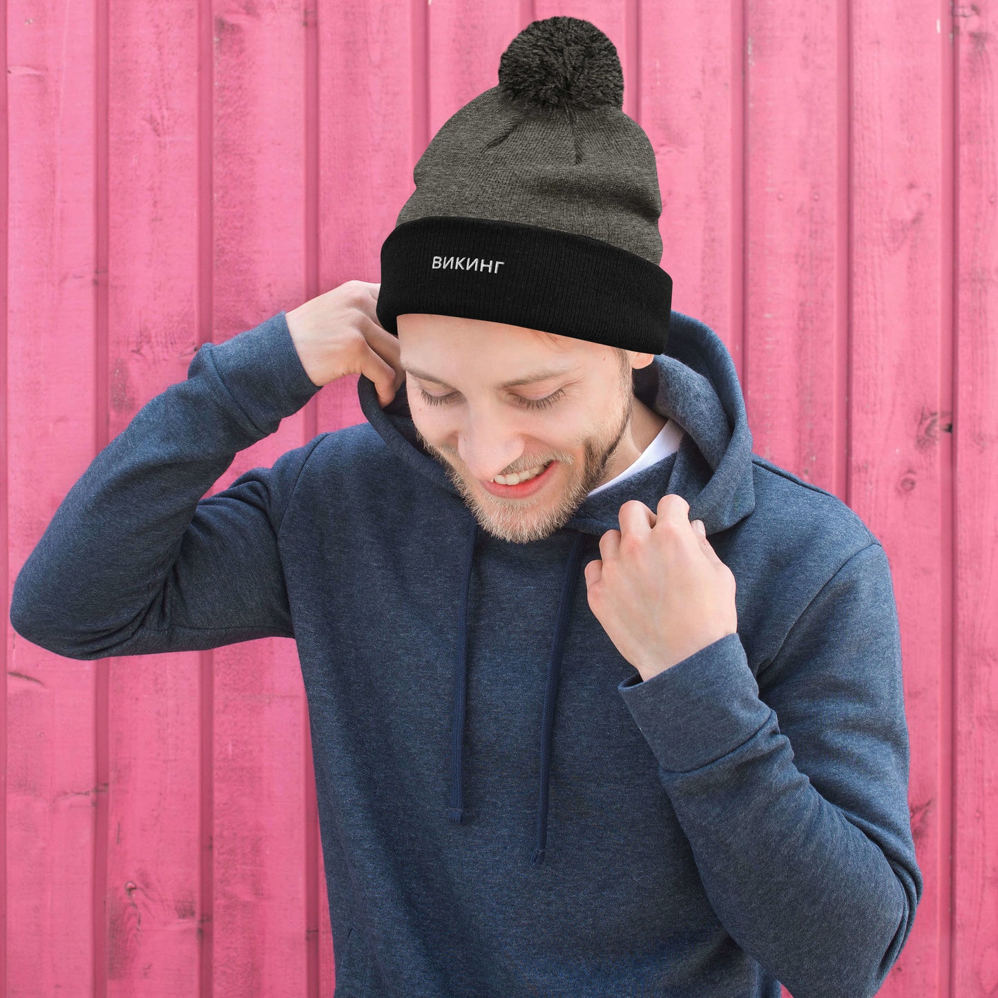 ВИКИНГ Unisex White Logo Pom-Pom Beanie