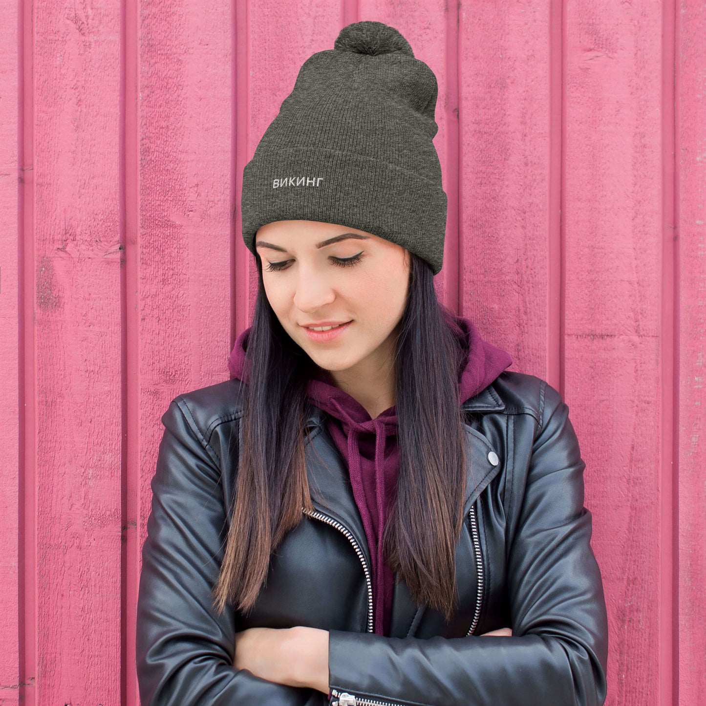 ВИКИНГ Unisex White Logo Pom-Pom Beanie