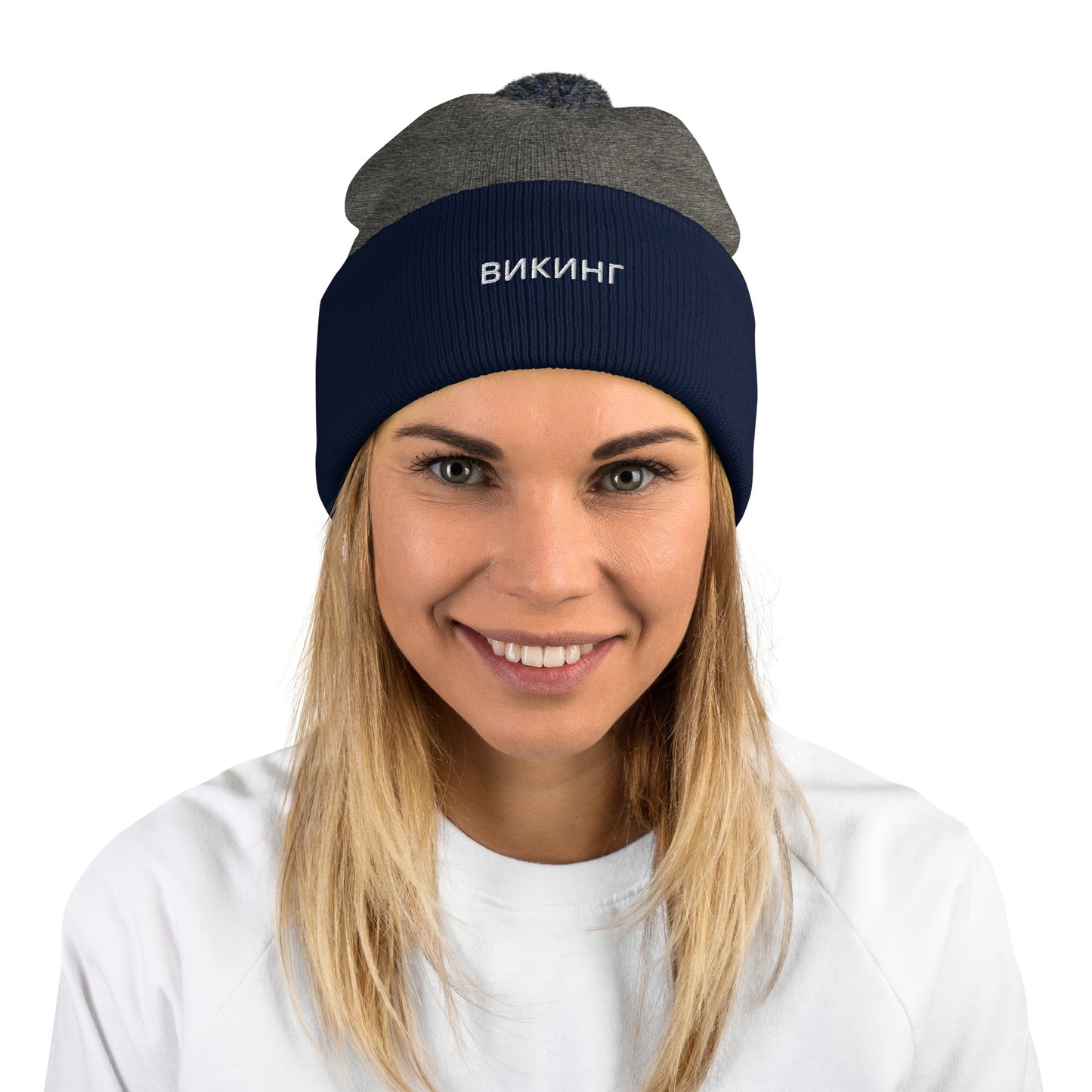 ВИКИНГ Unisex White Logo Pom-Pom Beanie