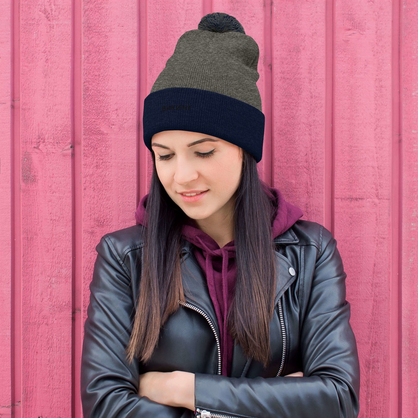 ВИКИНГ Unisex Black Logo Pom-Pom Beanie