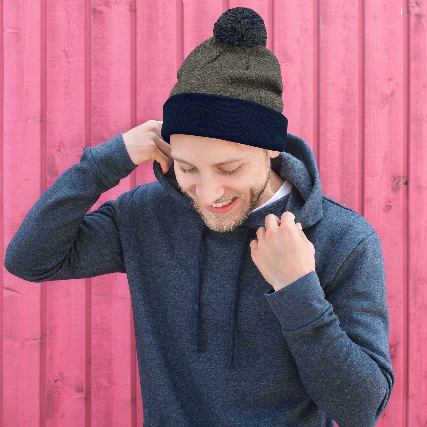 ВИКИНГ Unisex Black Logo Pom-Pom Beanie