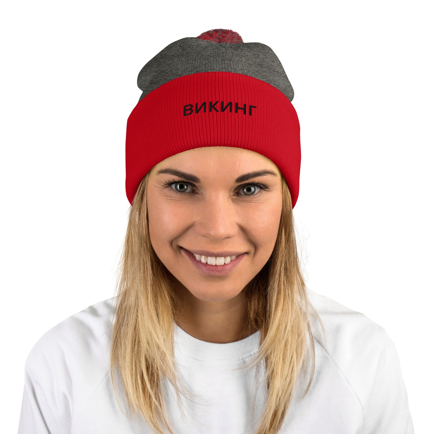 ВИКИНГ Unisex Black Logo Pom-Pom Beanie