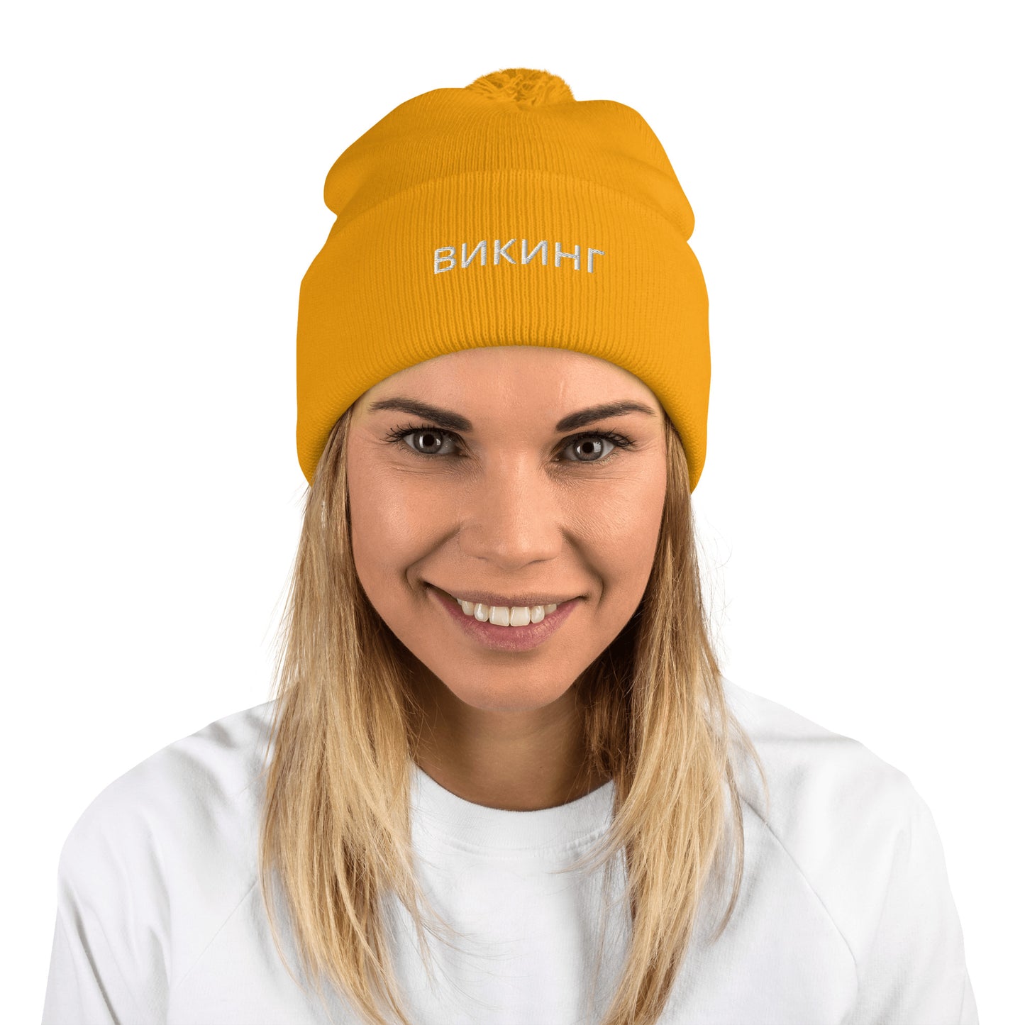 ВИКИНГ Unisex White Logo Pom-Pom Beanie