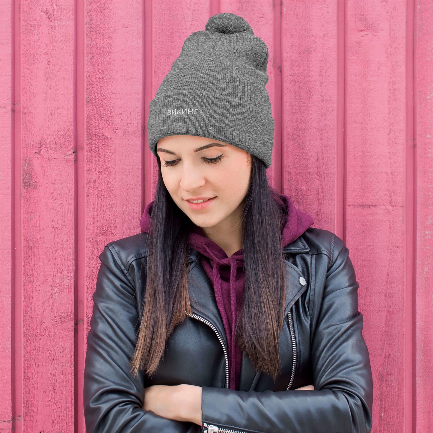 ВИКИНГ Unisex White Logo Pom-Pom Beanie