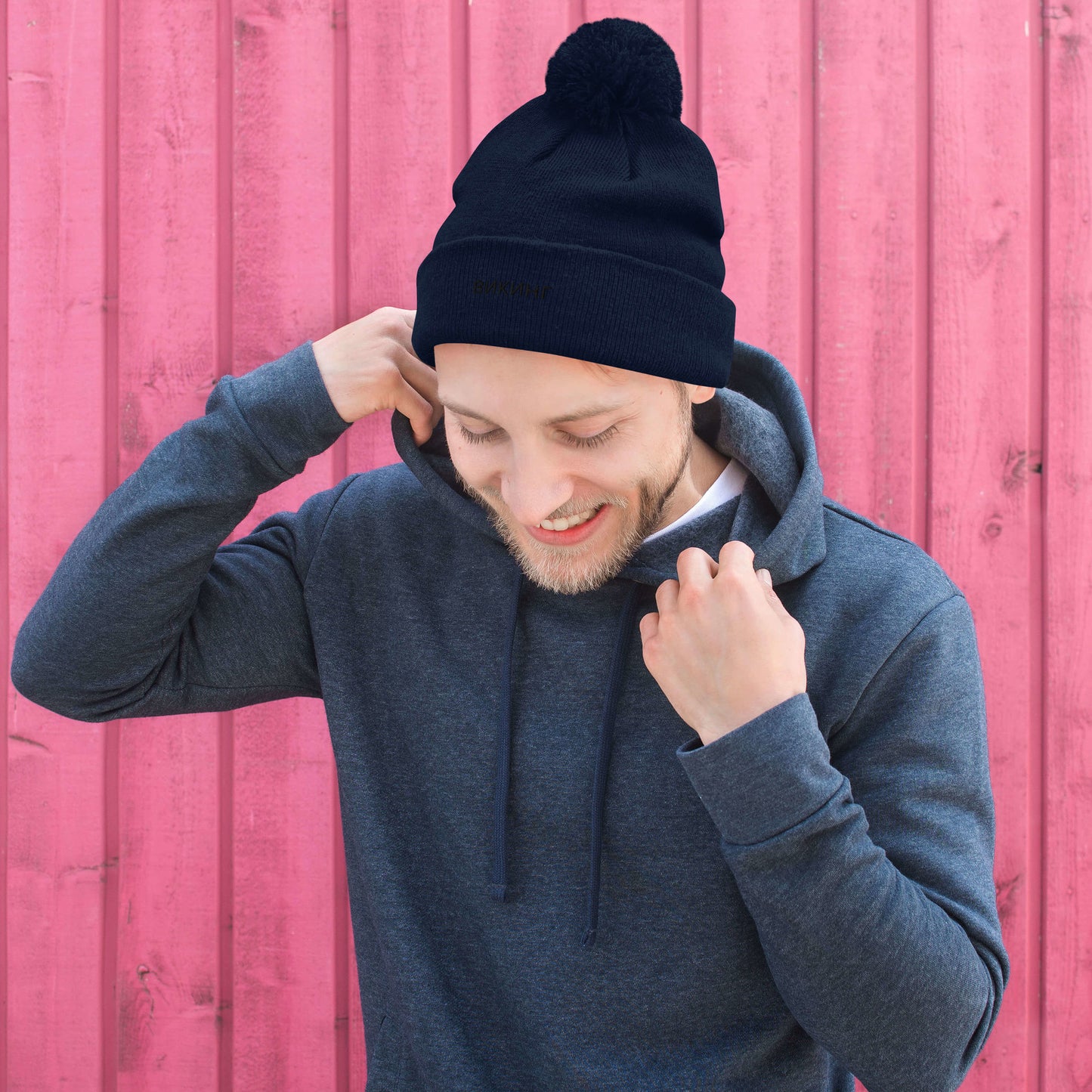 ВИКИНГ Unisex Black Logo Pom-Pom Beanie