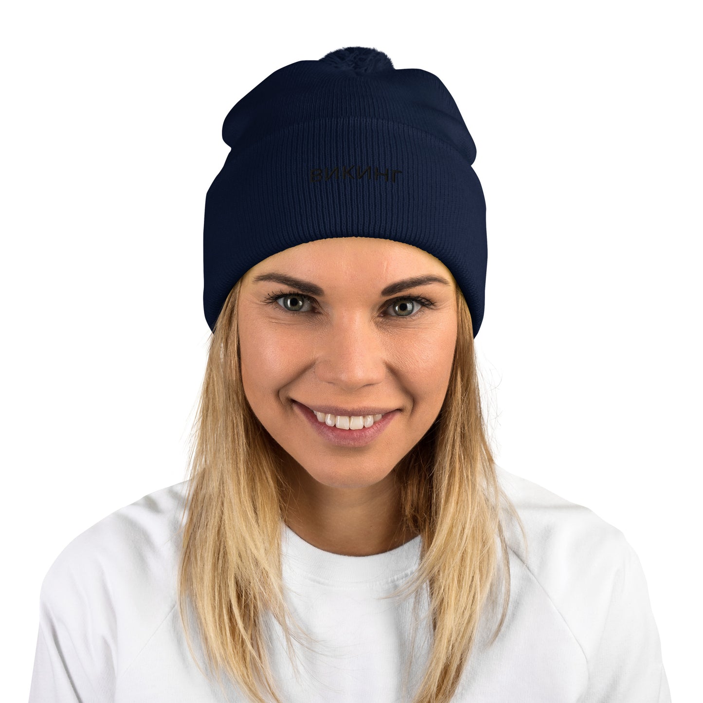 ВИКИНГ Unisex Black Logo Pom-Pom Beanie