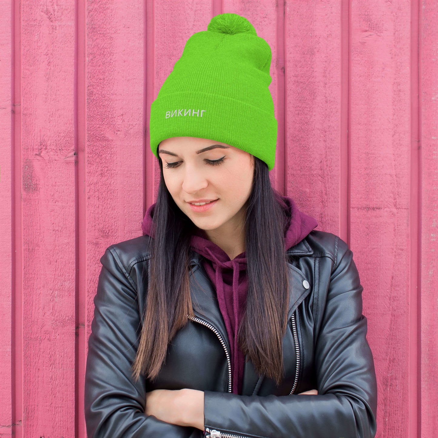 ВИКИНГ Unisex White Logo Pom-Pom Beanie