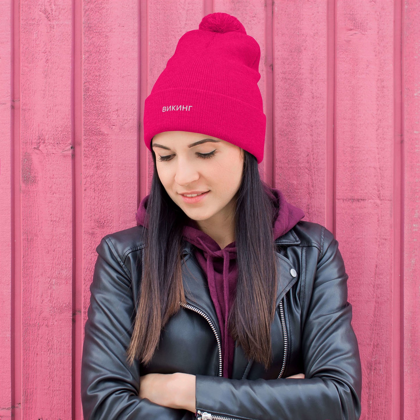 ВИКИНГ Unisex White Logo Pom-Pom Beanie