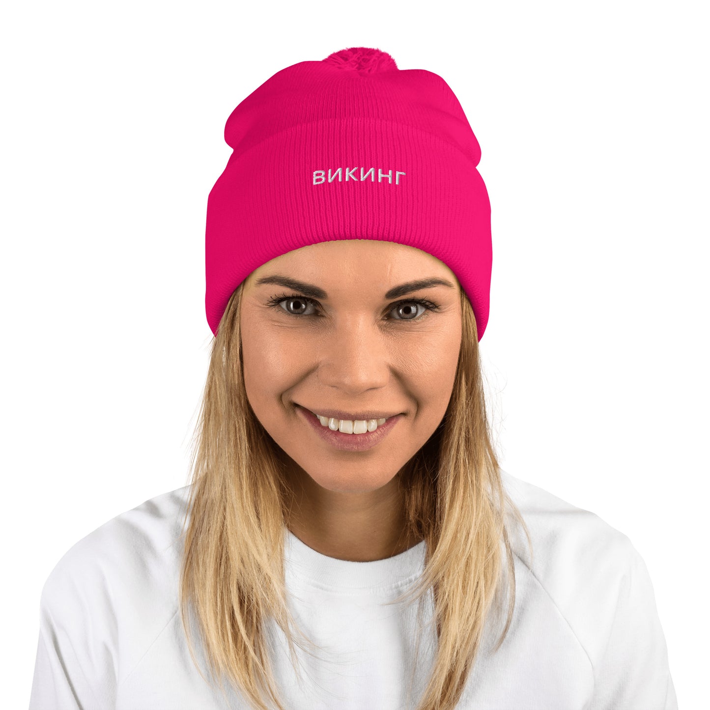 ВИКИНГ Unisex White Logo Pom-Pom Beanie