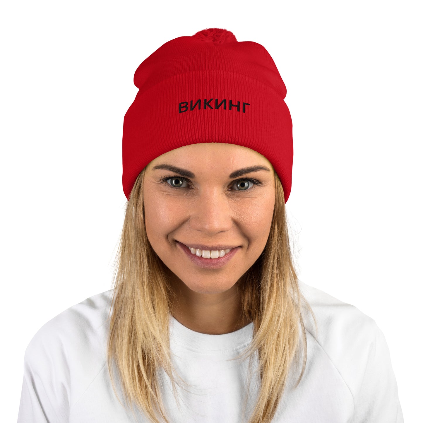 ВИКИНГ Unisex Black Logo Pom-Pom Beanie