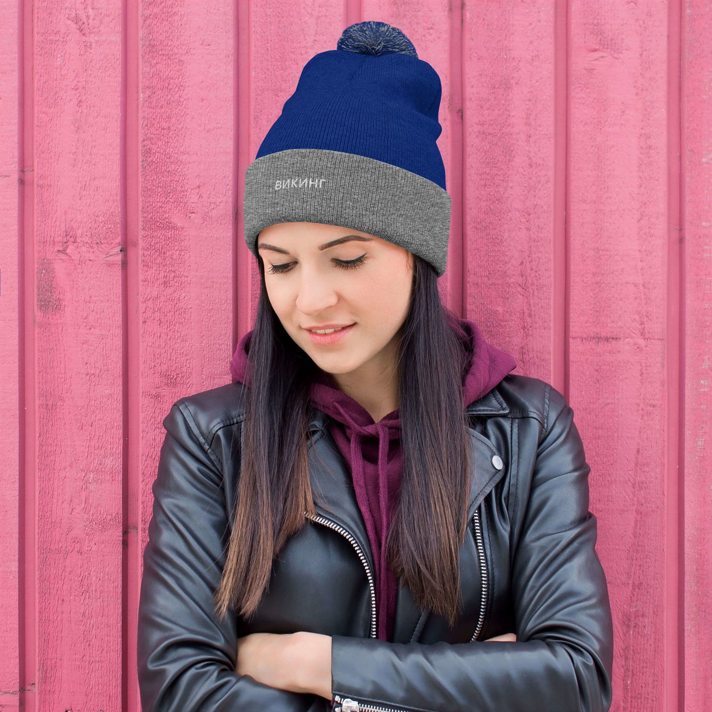 ВИКИНГ Unisex White Logo Pom-Pom Beanie