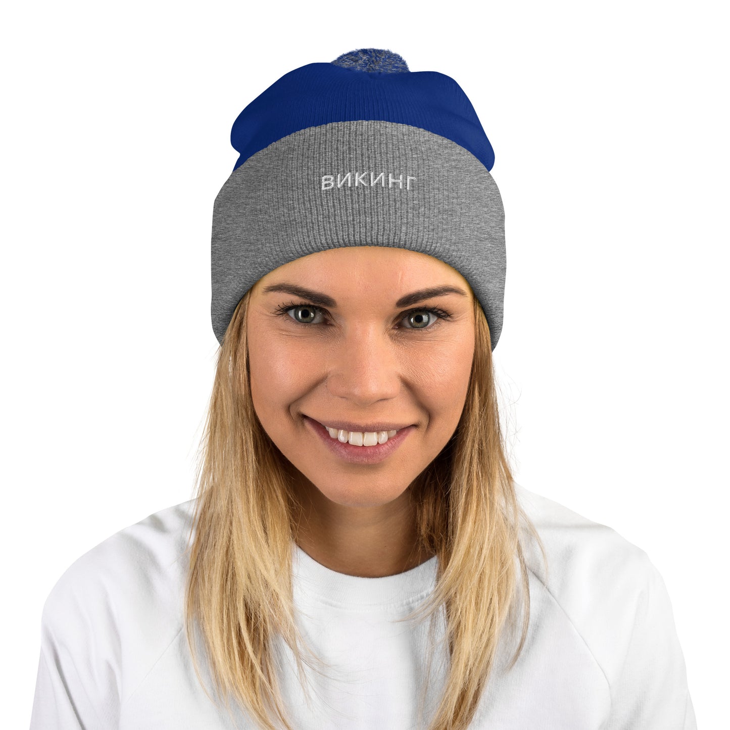 ВИКИНГ Unisex White Logo Pom-Pom Beanie