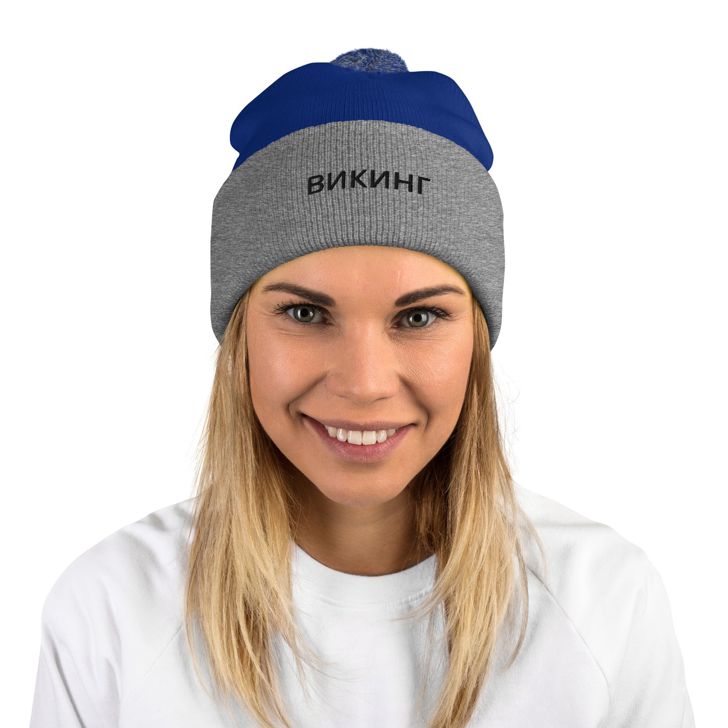 ВИКИНГ Unisex Black Logo Pom-Pom Beanie